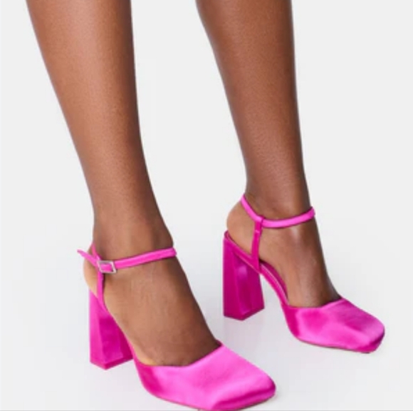 Chic Pink Satin Block Heels - Picture 2 of 4